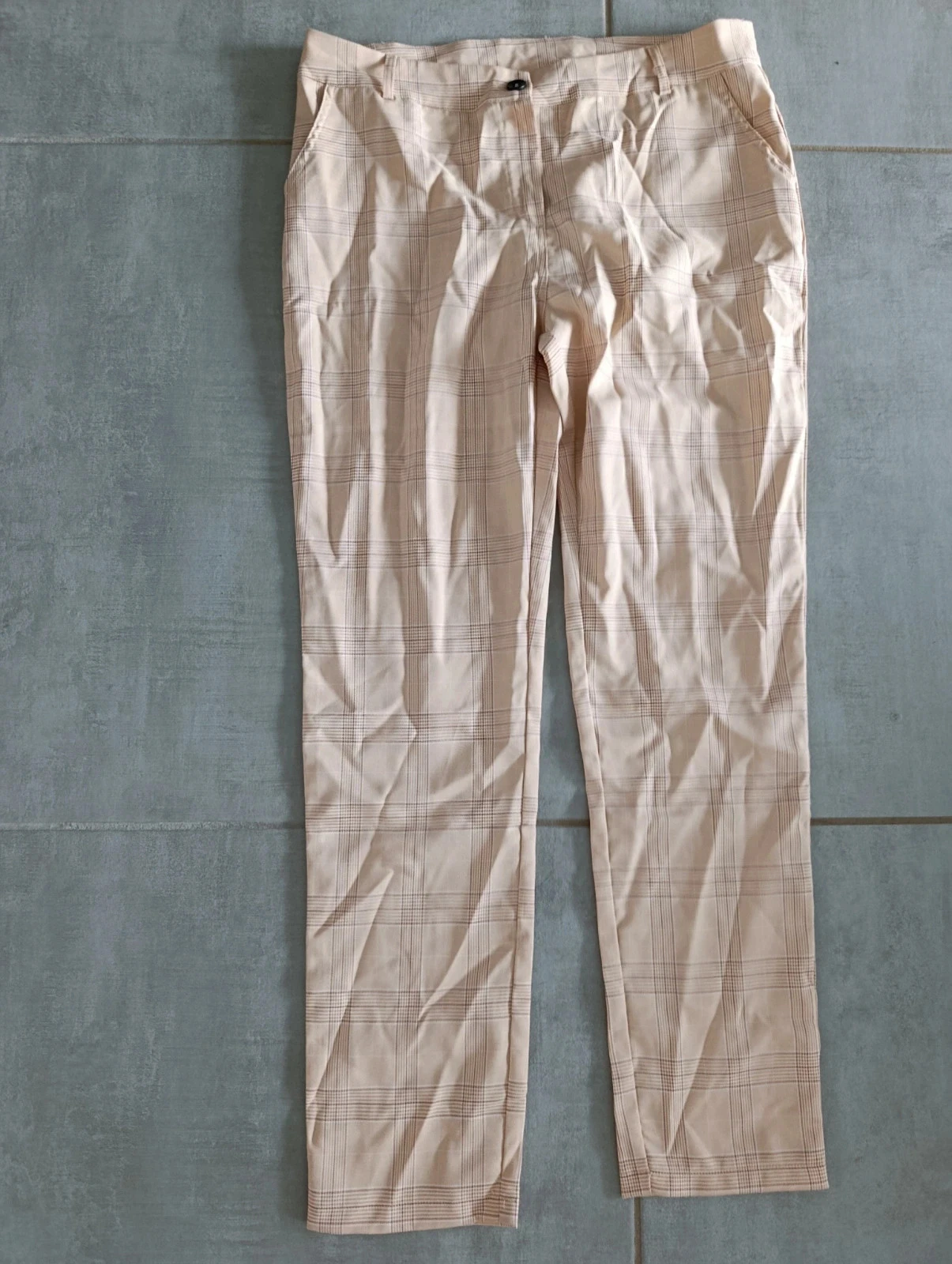 Pantalon femme beige à carreaux – Taille 40 – Coupe droite – photo 2